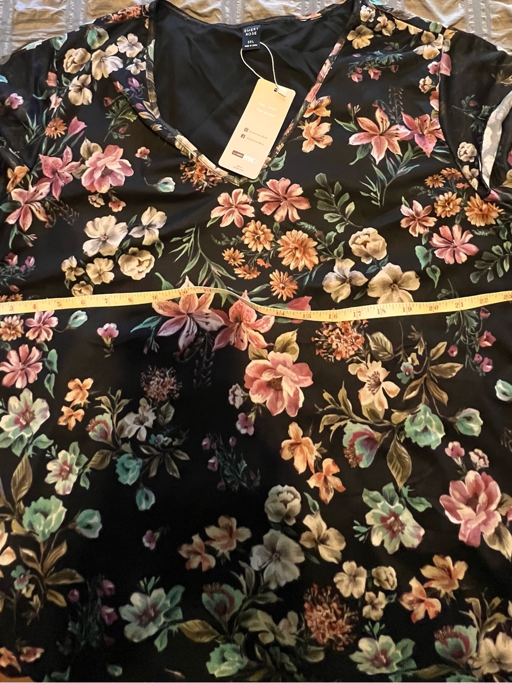 Floral V-Neck Blouse in Black with Multi-Color Flowers